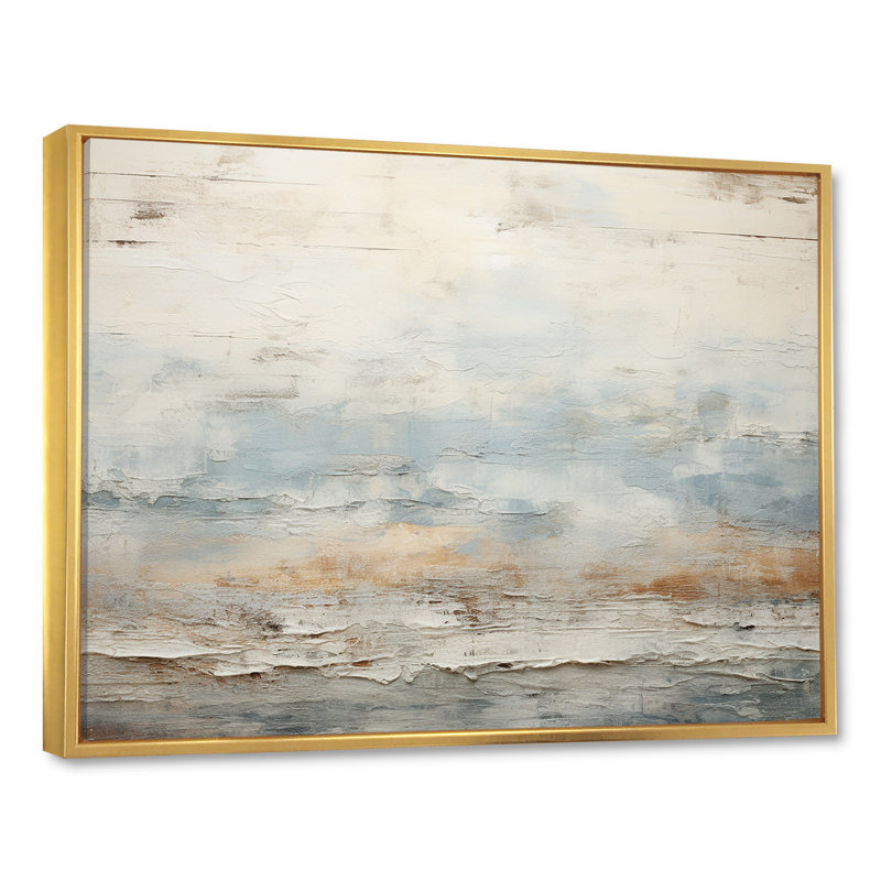 «Beige Blue Ocean Storm», reproduction d'art sur toile, formes abstraites, Cadre flottant doré, H 34 po x l 44 po x P 1,5 po