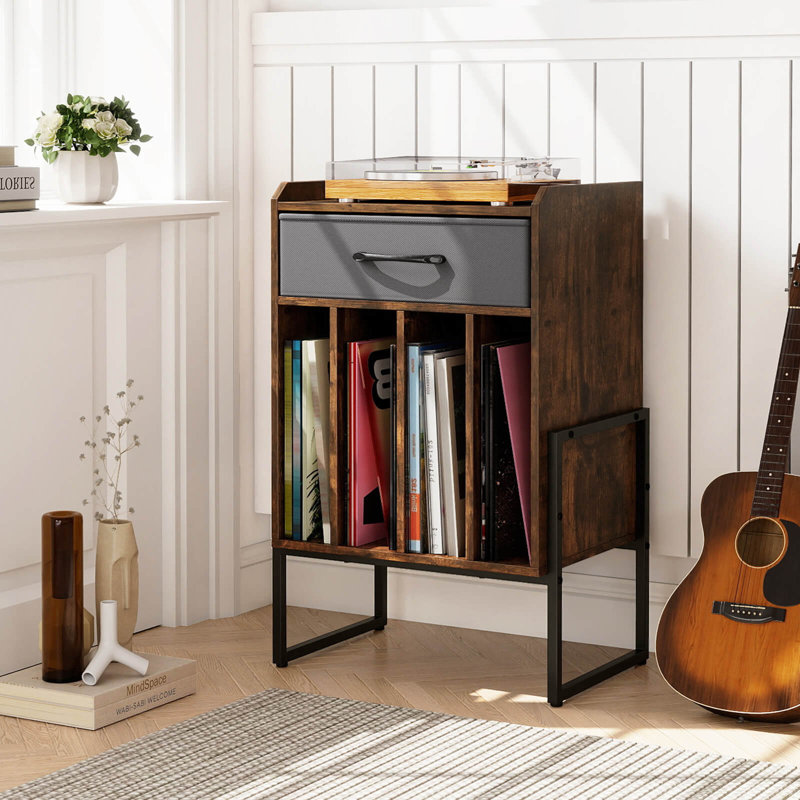 Support pour tourne-disque avec tourne-disque et support pour disque, Brun rustique
