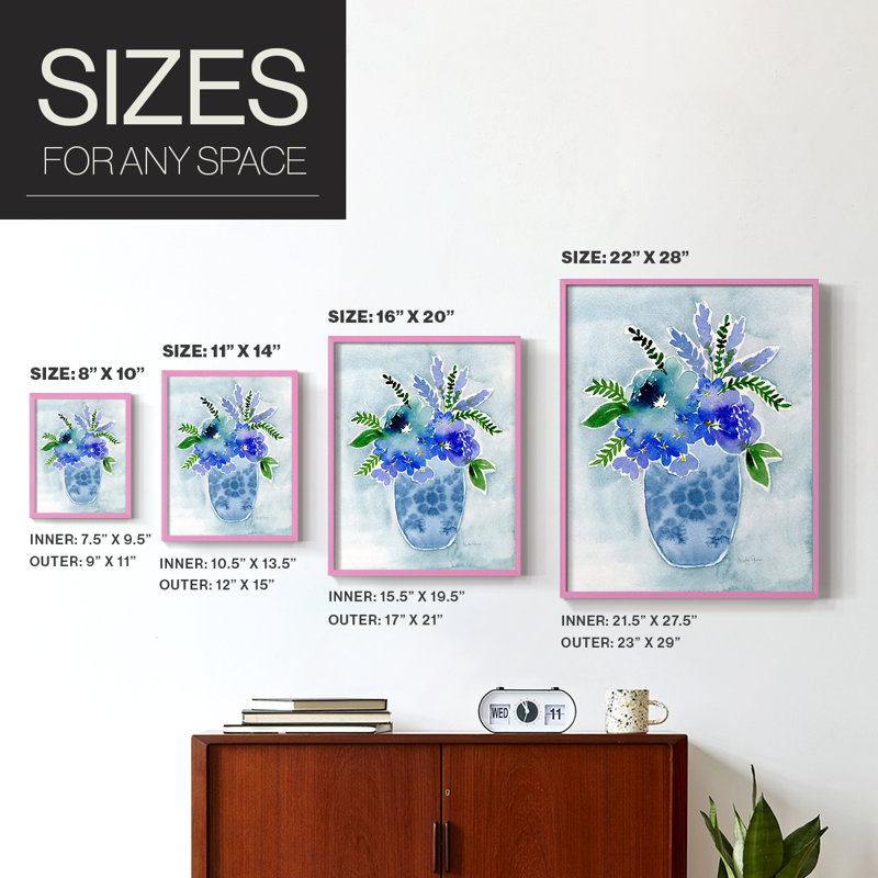 «Blue Bouquet I», reproduction encadrée - bois massif, Rose, H 10 po x l 8 po