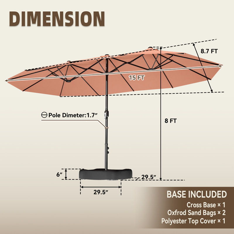 Parasol de marché rectangulaire avec base, Rose