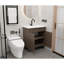 Meuble-lavabo de style Mid-Century de 76 cm (30 pouces) avec armoire marron, lavabo en céramique blanche, rangement sous lavabo, porte à fermeture amortie et motif horizontal à lattes, design moderne et réglable.