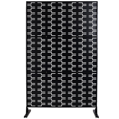 Outdoor & Indoor Privacy Screen Metal Privacy Screen 76" H×48" W, Freestanding Decorative Privacy Screen For Deck Balcony Patio, Privacy Fence Panels For Outside Lawn Garden PS112 BLACK