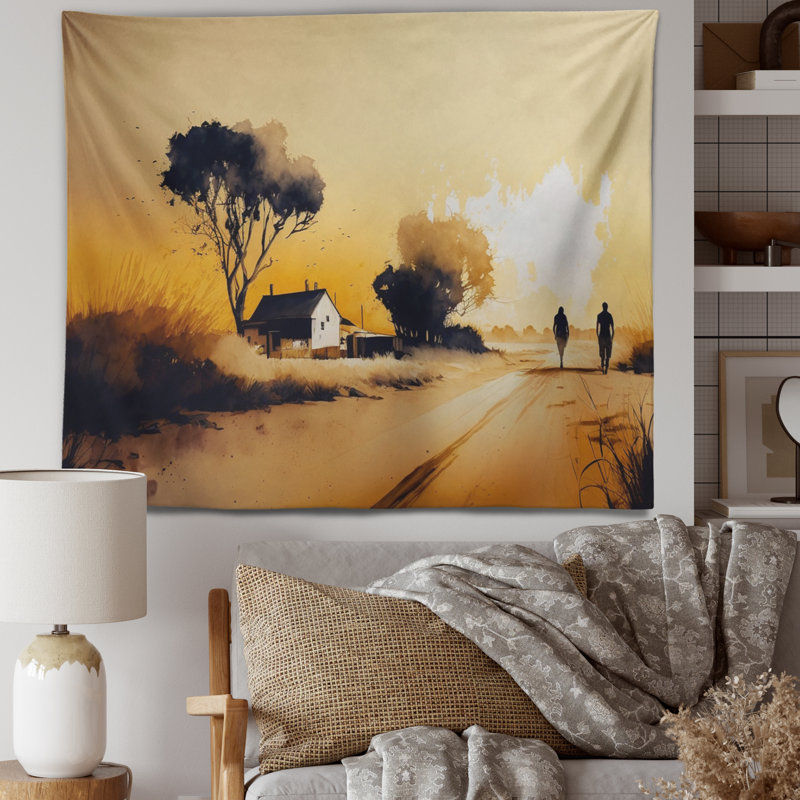Tapisserie polyester en polyester pendant l'heure dorée II avec punaises, H 32 po x l 39 po