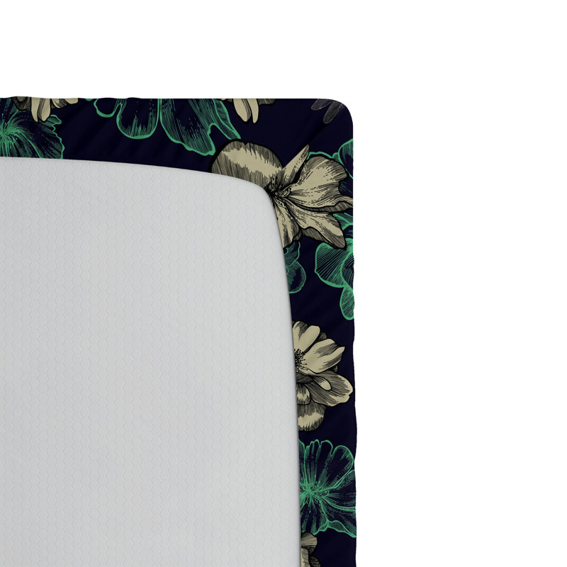 Ensemble de 2 draps-housses Ambesonne, Vert menthe / floral bleu foncé, Drap-housse grand