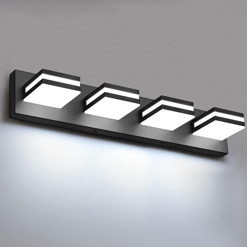 Luminaires de salle de bain modernes à DEL modernes, Noir mat, H 4 po x l 25 po x P 5 po, 4 lumières
