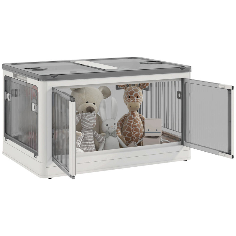 Bacs de rangement empilables avec couvercles, roues et pliables, Blanc / Gris
