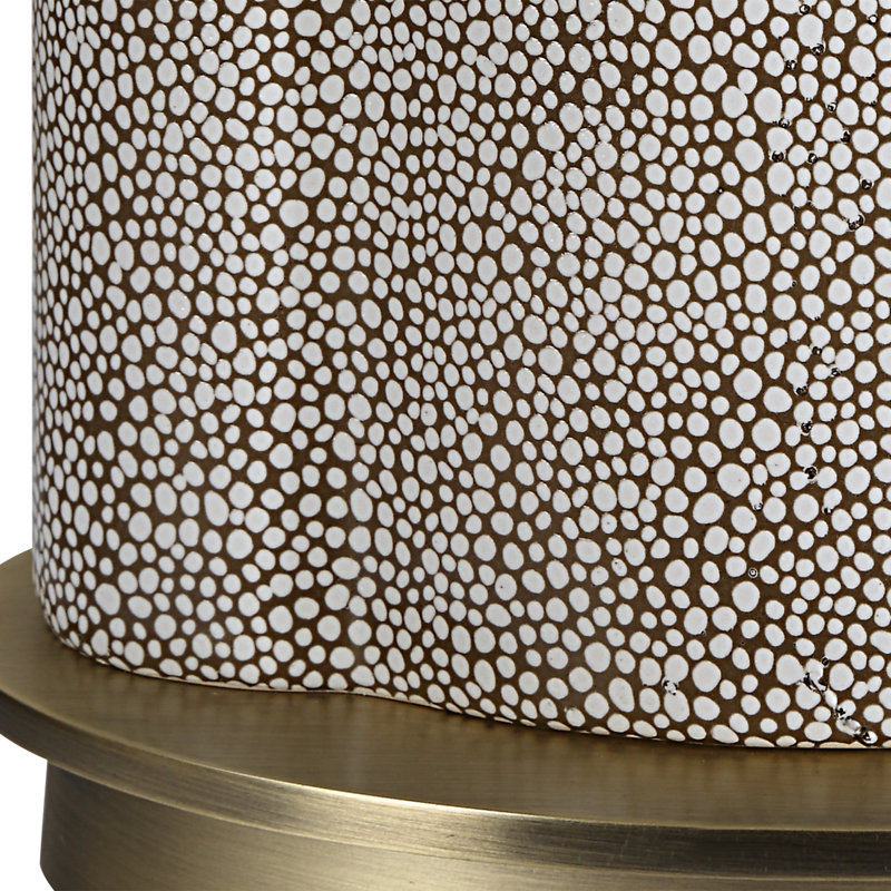 White Linen and Porcelain Table Lamp with Brass Accents