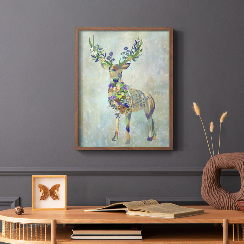 Fantastic Florals Deer, reproduction encadrée complète - bois massif, H 28 po x l 22 po, Brun