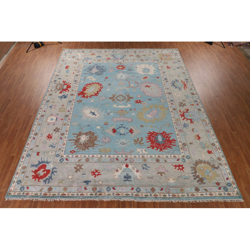 Tapis oriental bleu clair clair Oushak 12 x 15