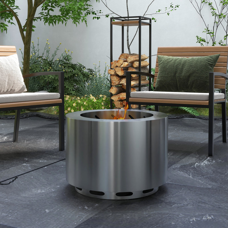 Foyer d'extérieur sans fumée de 19 po en acier inoxydable pour un camping mémorable, une cour, un patio, un pique-nique à faible fumée, avec foyer portable à combustion secondaire, bois
