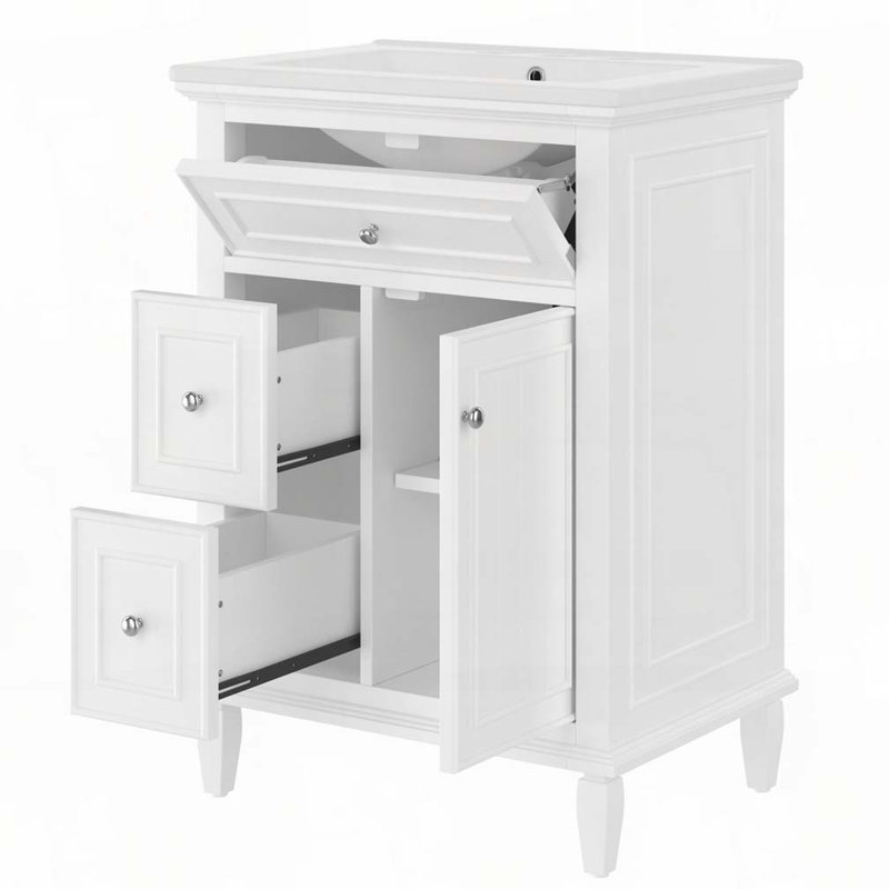 24" Bathroom Vanity with Ceramic Sink, White