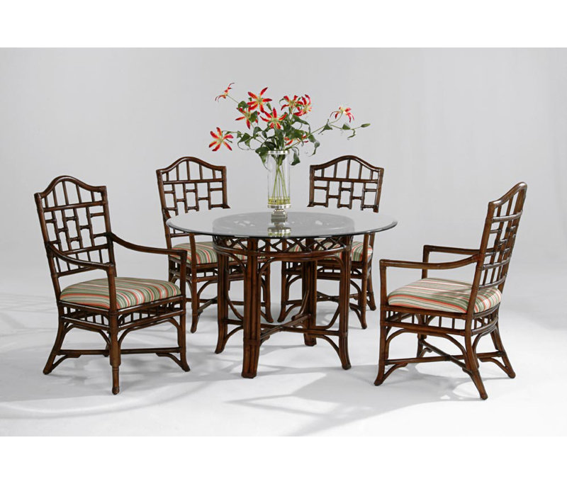 Chippendale Round Glass Top Dining Table, 30" H x 48" L x 48" W, Flax