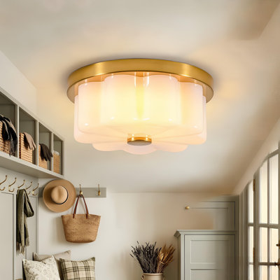 1-Light Brushed Gold Opal Glass Dimmable LED Flush Mount Ceiling light for Bedroom