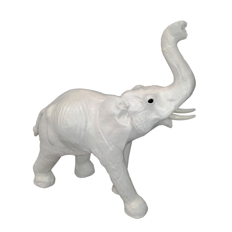 Éléphant en cuir Hillenbrand, H 12 po x l 12 po x P 4 po, Blanc, Papier mâché