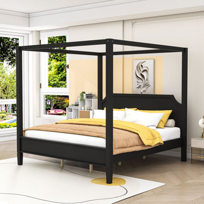 Wooden Platform Bed with Headboard
