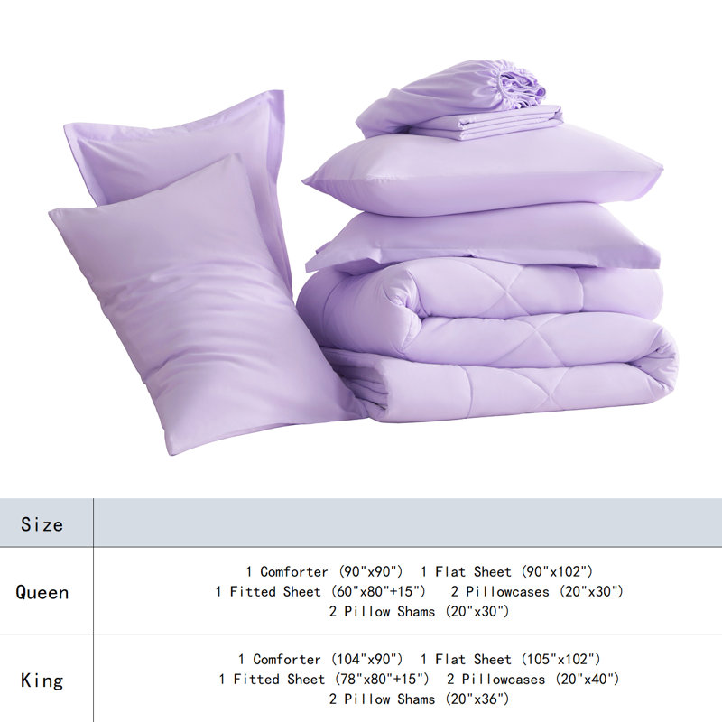 Ensemble de literie pour grand lit 7 pièces doux et respirant, Grand (7 pièces), Light Purple