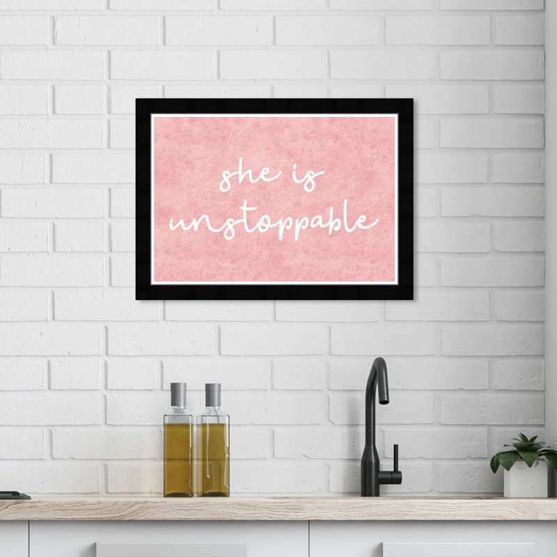 «Typographie and Quotes She is Unstoppable Glam», impression sur papier mural rose
