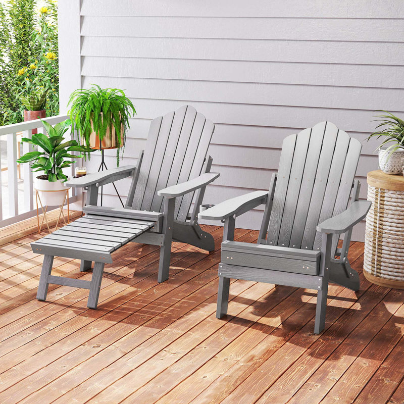 Patio Adirondack Chair All-weather Hips Lounge Chair With Retractable Footrest, Gray