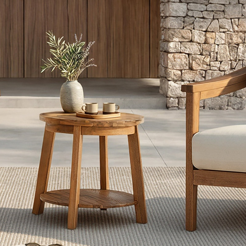 Round Acacia Wood Side Table