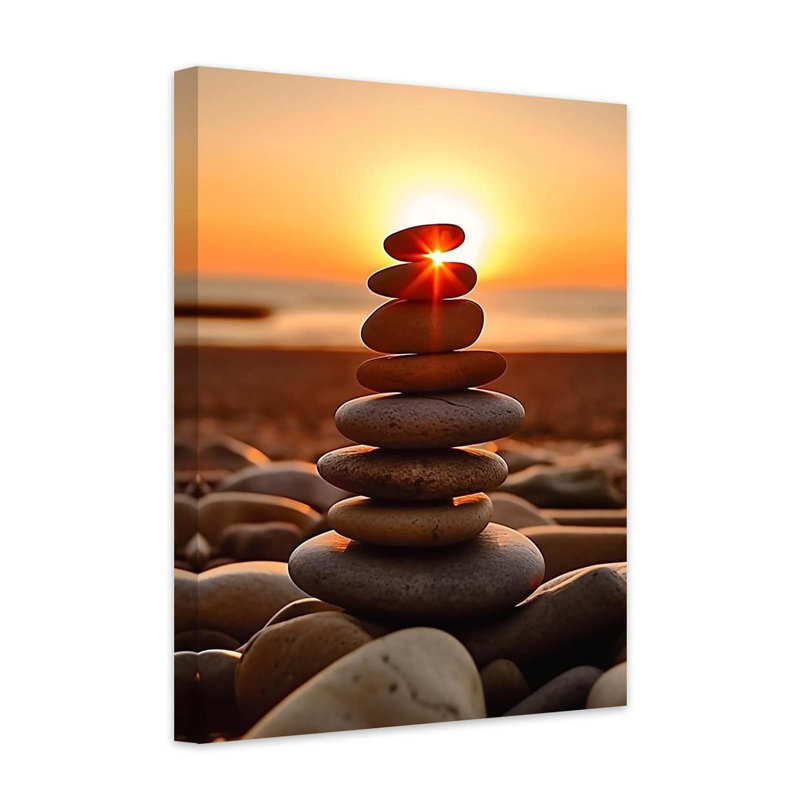Zen Wall Art Zen Stone Sunrise Prints Zen Spa Room Wall Decor Meditation Spiritual Canvas Painting for Yoga Room Home Decor (24x36inch)