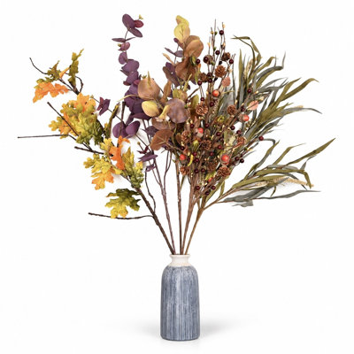 36 po Tiges de feuillage mélangées artificielles d'automne, fausses feuilles de chêne d'automne, eucalyptus, pommes de pin et baies, arrangement de vase de l'Action de grâce de ferme