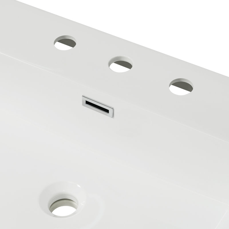 Comptoir de meuble-lavabo à surface solide de 48 pouces avec lavabo intégré, perceuse de robinet à 3 trous, blanc éclatant