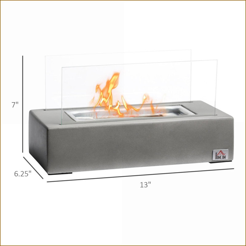 Foyer de table au bioéthanol 13 po avec couvercle en acier inoxydable | Gris clair | Béton