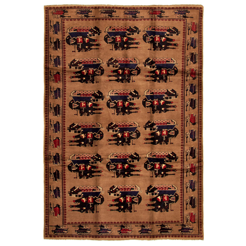 Tapis unique en laine noué à la main noir et brun 6 pi 5 po x 9 pi 5 po années 2010 Seeber