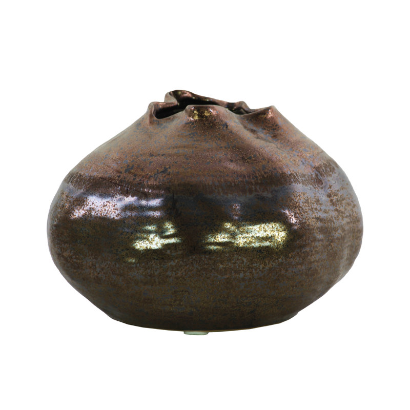 Vase de table ronde en céramique avec dessus rebordé bellied, H 5 po x l 7,75 po x P 7,75 po