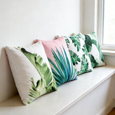 4-Pack Green Botanical Pattern Decorative Throw Pillow Cover for Home Sofa, Sofabed, Bed - 18*18 inch Modern Pattern Polyester Throw Pillow Cover (Filling Not Included)