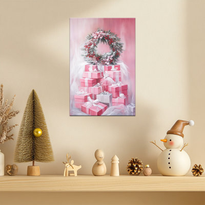 Abiel Winter Gift Boxes and Holiday Wreath Painting Prints for Living Room Bedroom, Modern Christmas Wall Decor Poster Picture Canvas Artwork 12x16 Inches