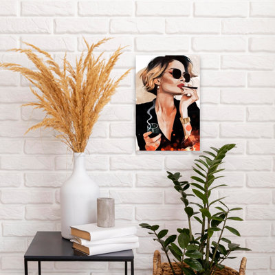 Stylish Smoking Woman Contemporary Wall Art Print