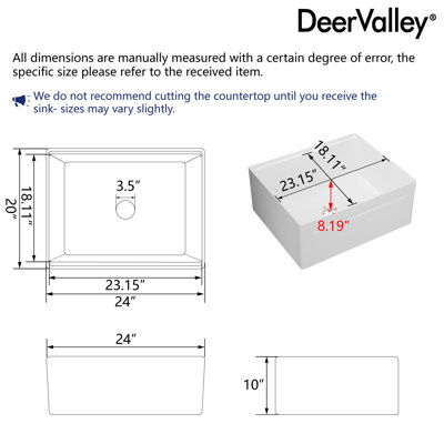DeerValley 24" L X 20" W Single Basin Workstation Farmhouse Kitchen Sink With Accessories