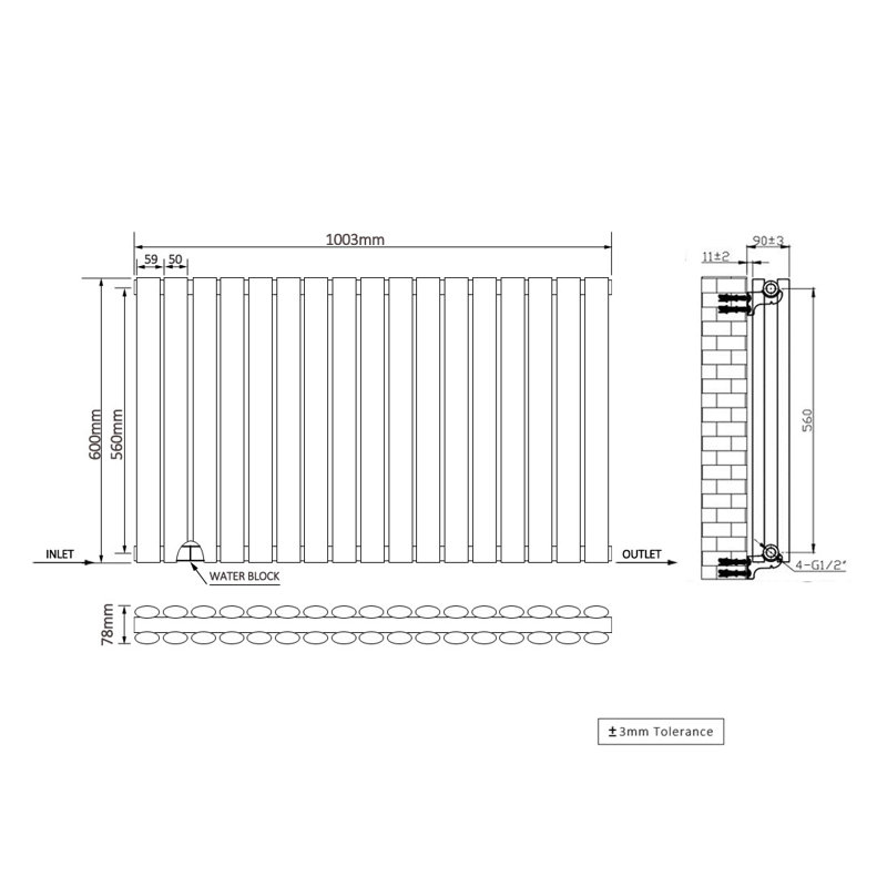 Shirly Horizontal Oval Panel Radiators, Gloss White, 60cm H x 100.3cm W, 2