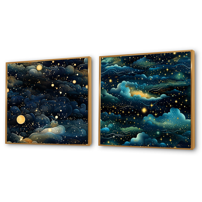 Briarcliff - Abstract Square Collage Set Of 2, Gold Floater Framed, 16" H x 33" W