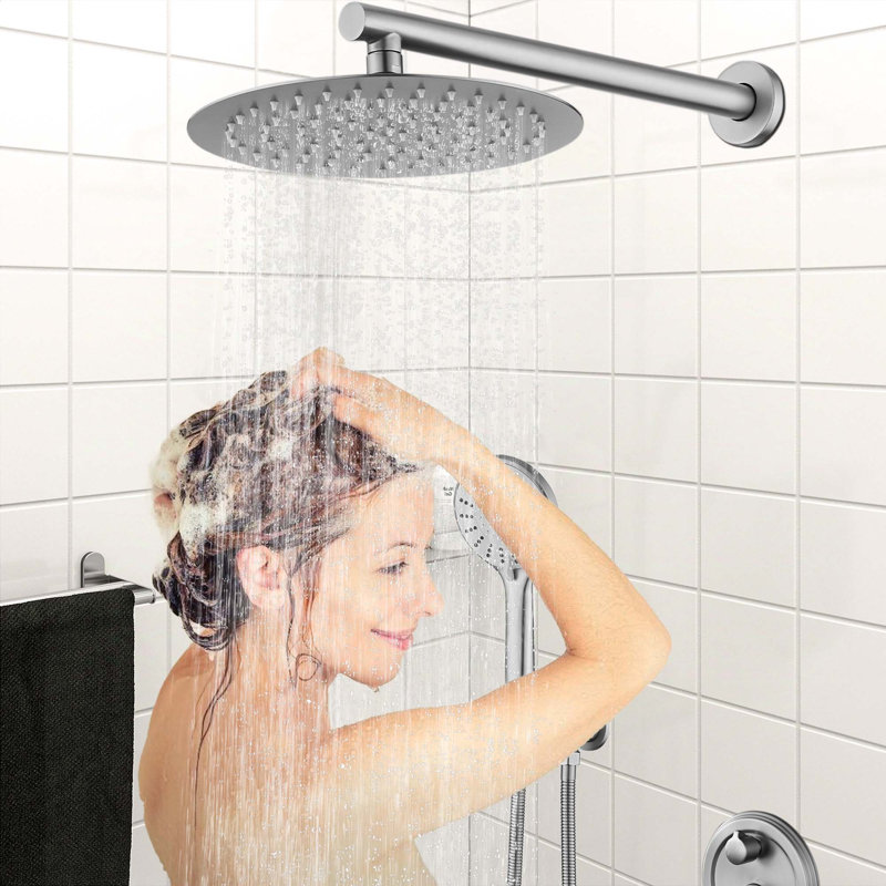 10" Wall Mounted Shower with High Pressure Rain Shower Head & 5-Function Handheld Shower Head, Brushed Nickle