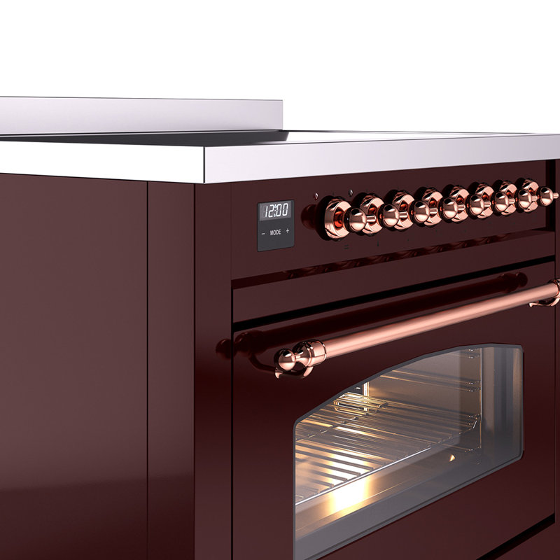 ILVE Nostalgie II Series 36 inch Induction Range with 6 Induction Elements (Glass Door), Burgundy/Copper