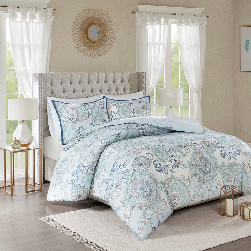 Housse de couette pour grand lit avec literie en coton à imprimé géométrique coloré deux tons