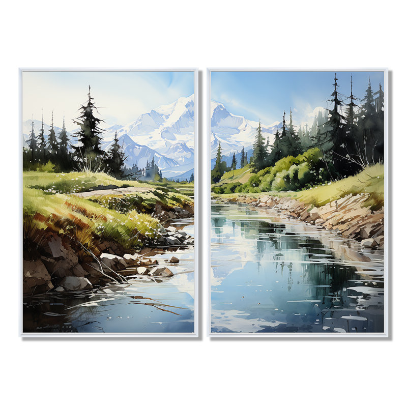 «Mountains Pinnacle Reflections I», reproduction d'art sur toile, 36" H x 48" W, Impression encadrée flottante, White