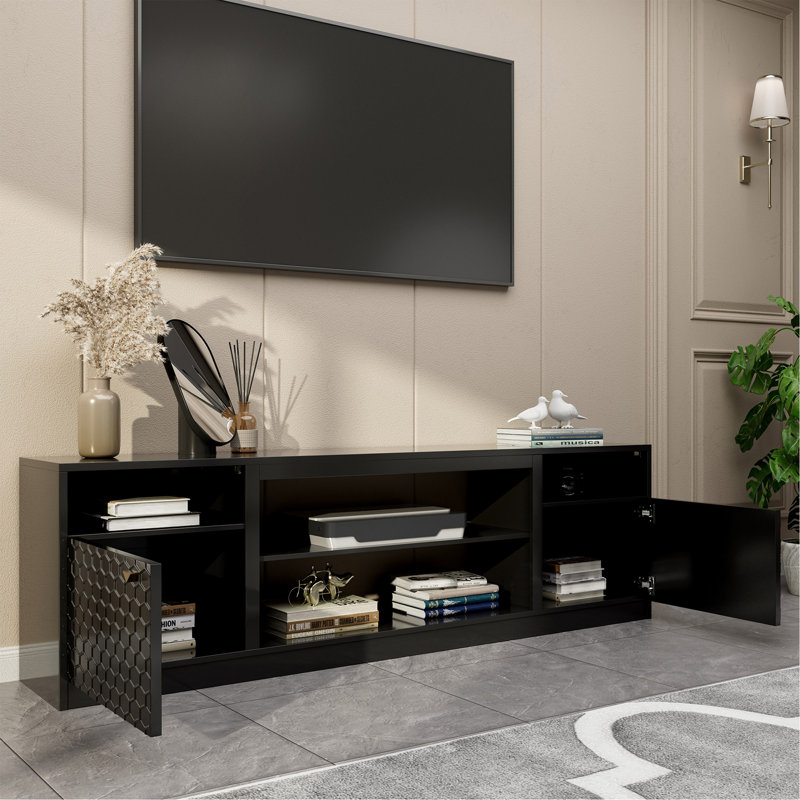 Meuble télé noir moderne / contemporain de 15,47 po (pour téléviseurs de plus de 70 po)