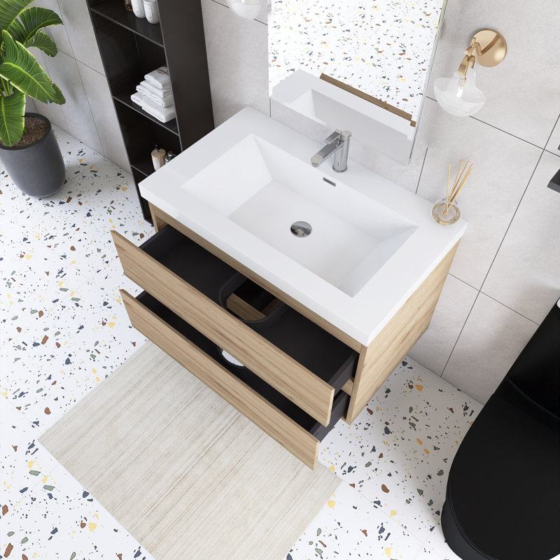 Meuble-lavabo simple 36 po avec plateau en résine intégré 36 po, Chêne