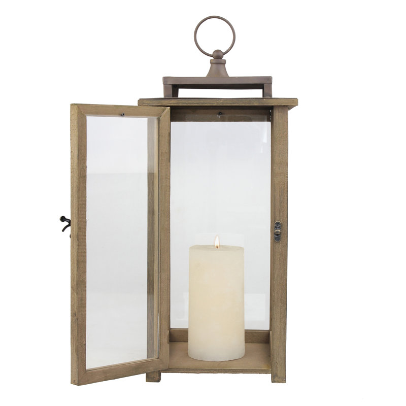 Wood Tabletop Lantern, 17.11" H x 7.87" W x 7.87" D