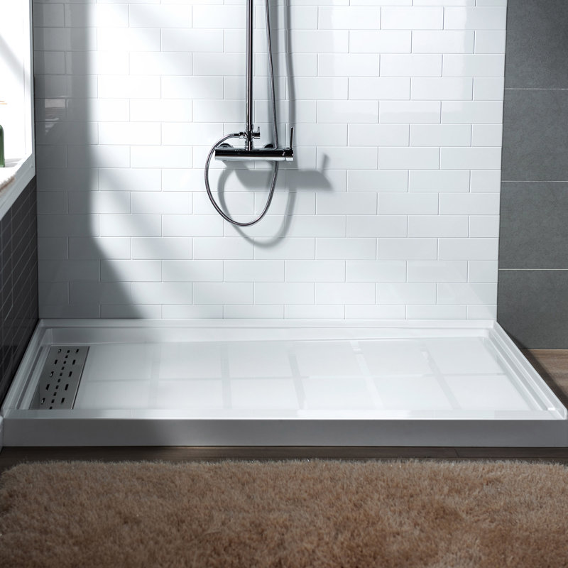 Base de panneau de douche à simple seuil de 48 po x P 32 po avec ensemble de drain et couvercle de drain inclus, antidérapant