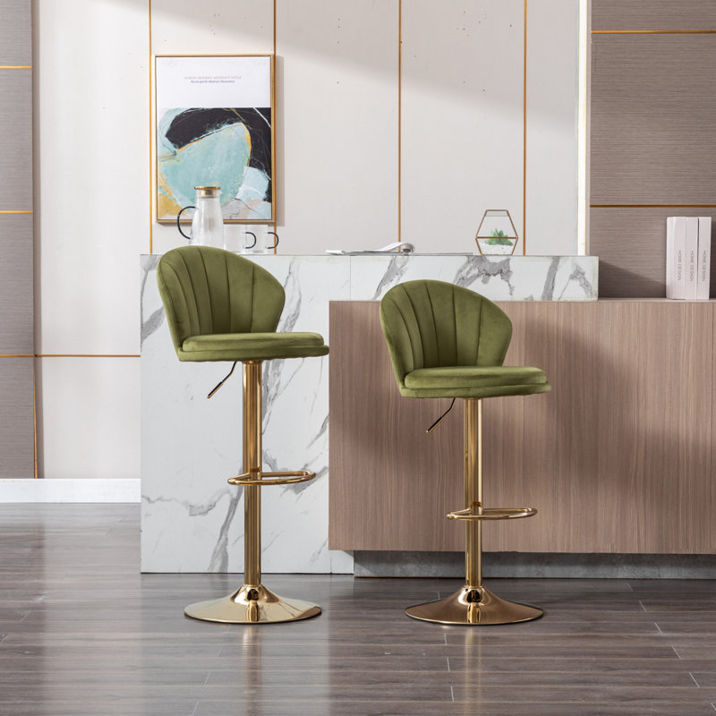 Ensemble de 2 tabourets de bar en velours avec repose-pieds et hauteur réglable, base pivotante pour plus de confort et de style