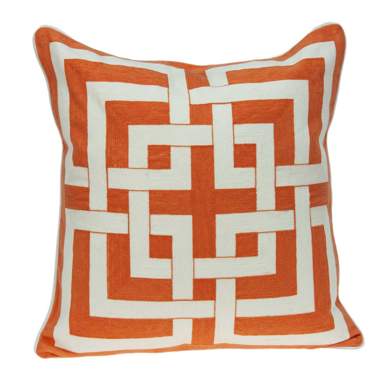 Coussin décoratif en coton , Orange/Blanc, Polyester/ Bourre en polyester