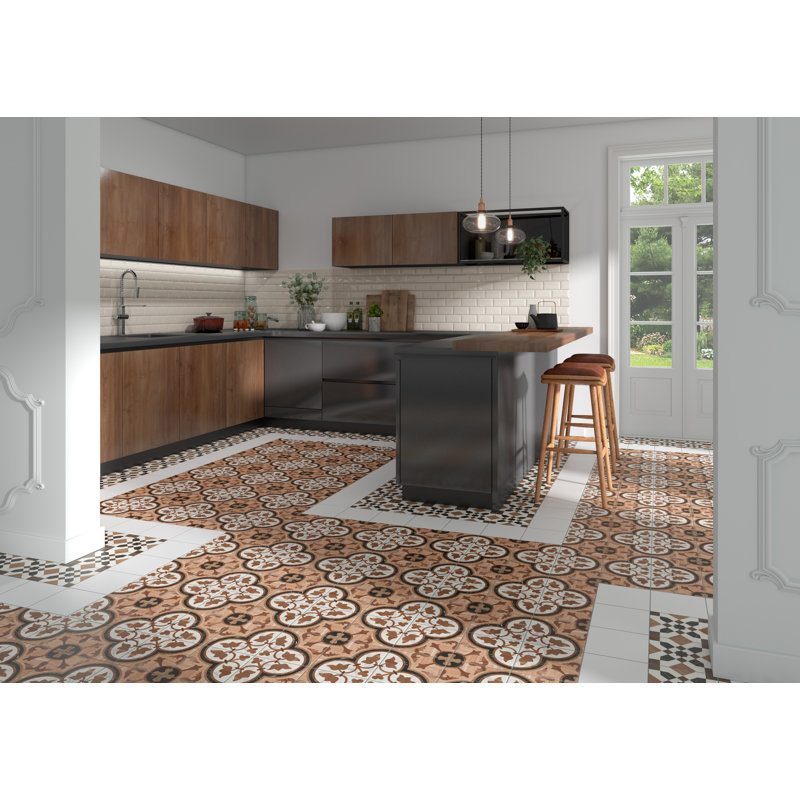 Istanelle Byzian Brown 8-in. Encaustic Patterned Matte Porcelain Wall & Floor Tile