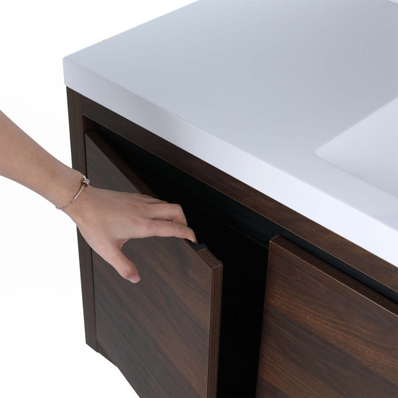 Float Mounting Bathroom Cabinet With Sink, Walnut