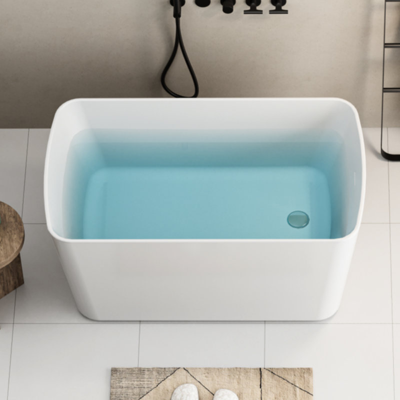 Baignoire carrée autoportante en acrylique de 49 po de forme carrée, bain de trempage japonais, drain rapide, finition teintée