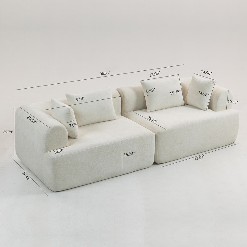 96" Oversize Modern Upholstered Modular Compressed Sofa, White