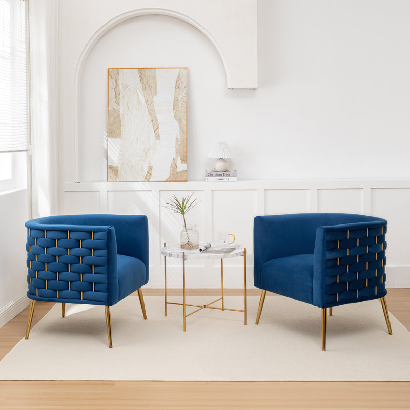 Cristen Velvet Barrel Chair, Navy Velvet, 2